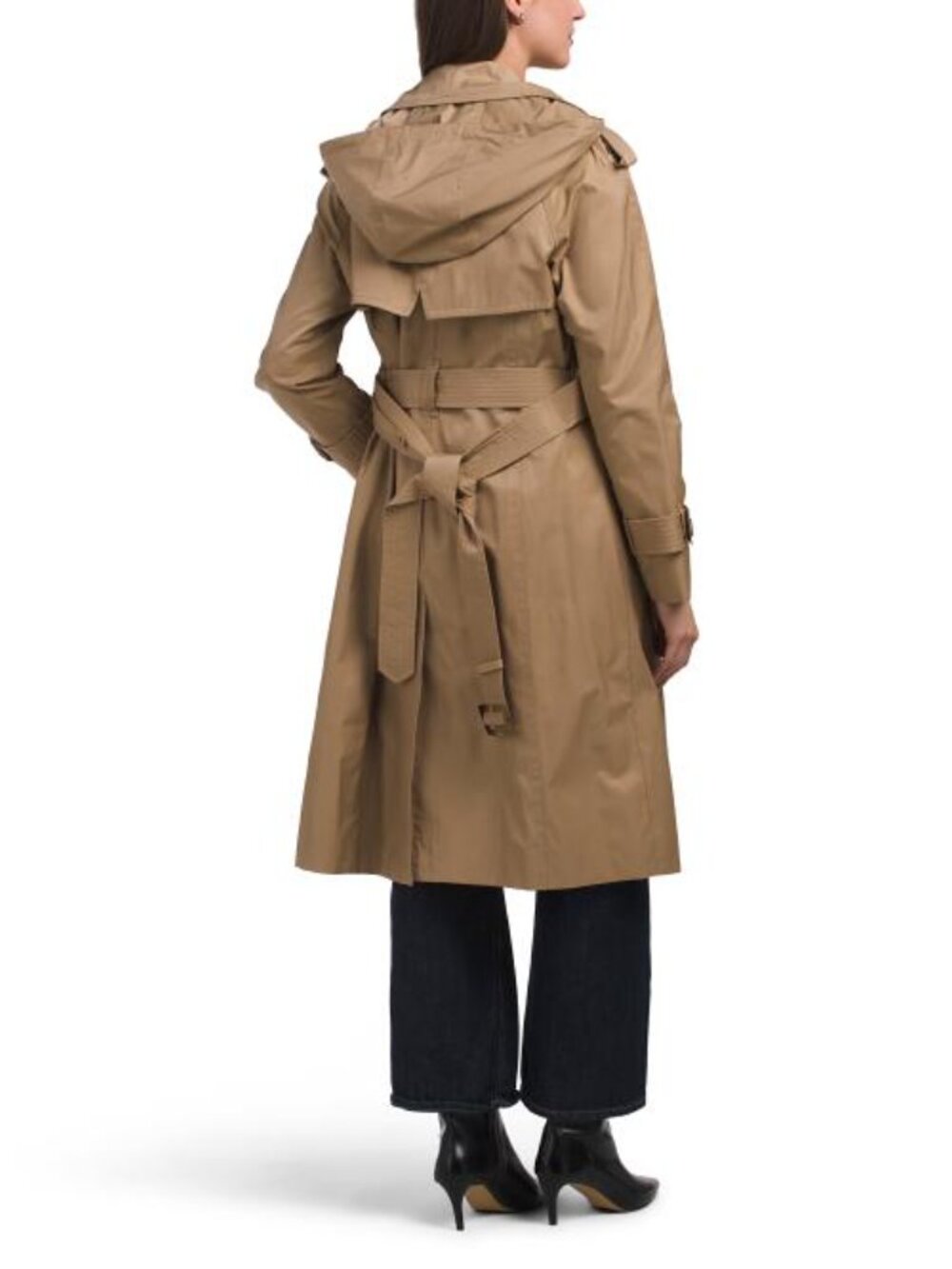 LONDON FOG Long Belted Trench Coat With Hood - Picture 2 of 4